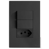 Conjunto Interruptor Duplo Paralelo + 1 Tomada 10a 4x2 - RECTA Grafite Satin Fosco